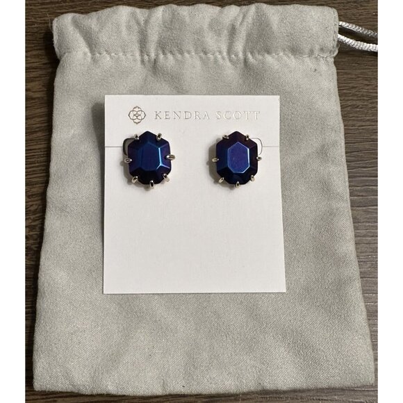 Kendra Scott Black Iridescent Morgan Stud Earrings Gold Retired Rare - Picture 1 of 5